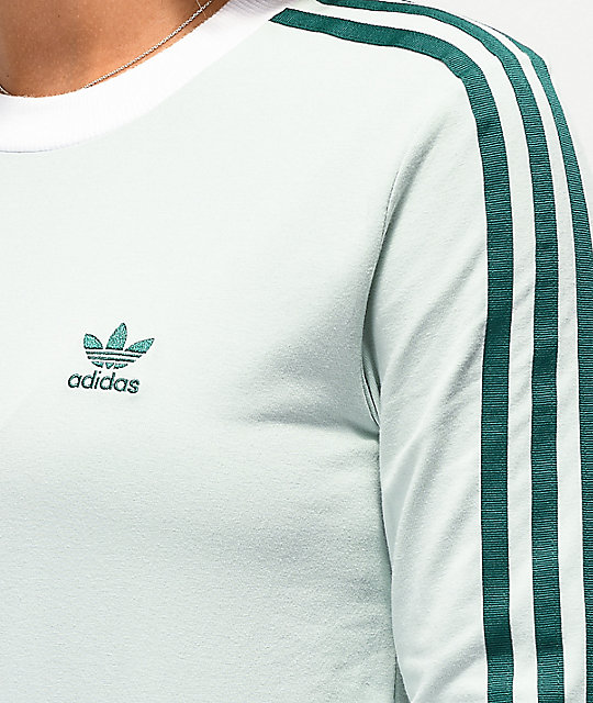Adidas 3 Stripe Vapour Green Long Sleeve T Shirt Zumiez