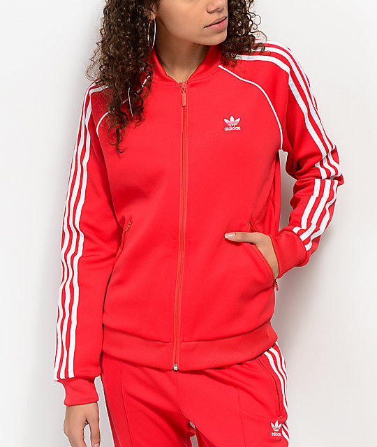 adidas 3 Stripe chaqueta roja de chándal adidas 3 Stripe chaqueta roja de chándal