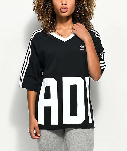 Adidas Big Logo 3 Stripe V Neck T Shirt Zumiez