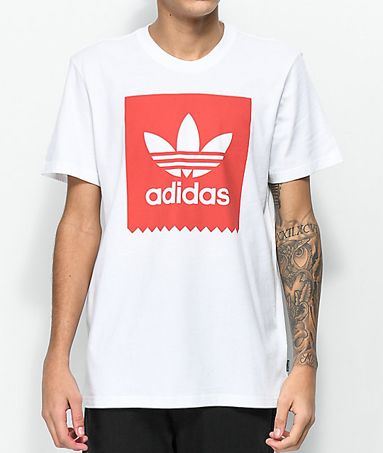 white and red adidas shirt mens