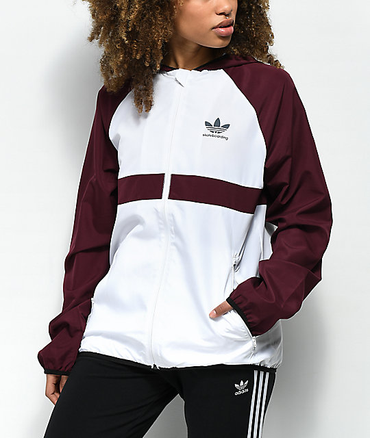 adidas Burgundy & White Windbreaker Jacket | Zumiez