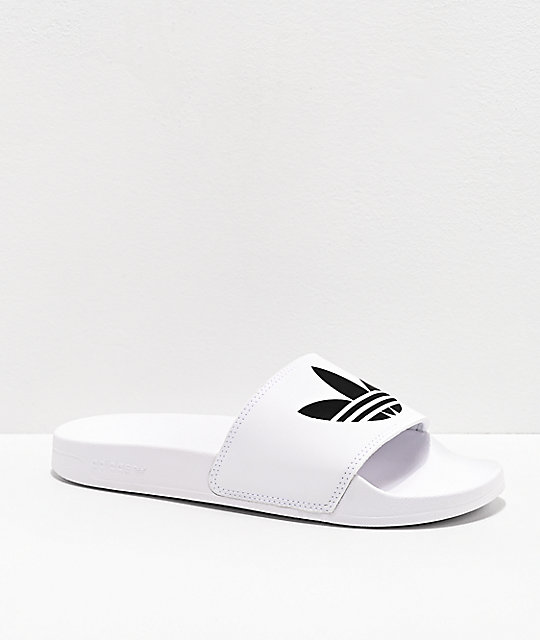 adidas Mens Adilette Lite White & Black Slide Sandals | Zumiez