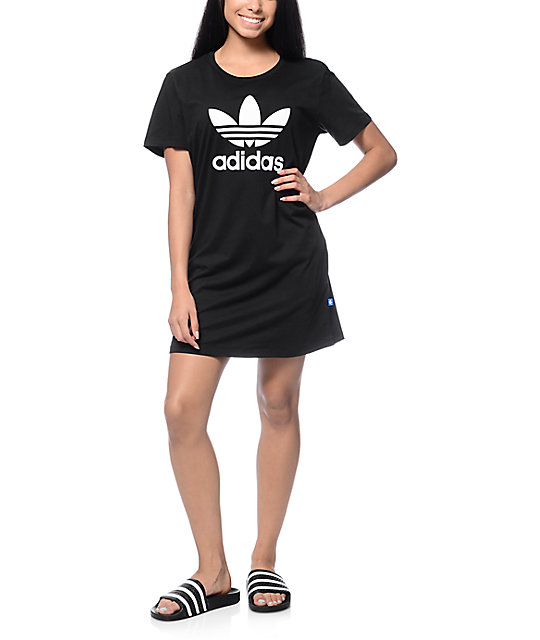 adidas Trefoil Black T-Shirt Dress | Zumiez