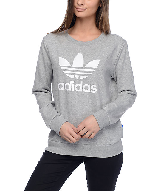 Download adidas Trefoil Heather Grey Crew Sweatshirt | Zumiez