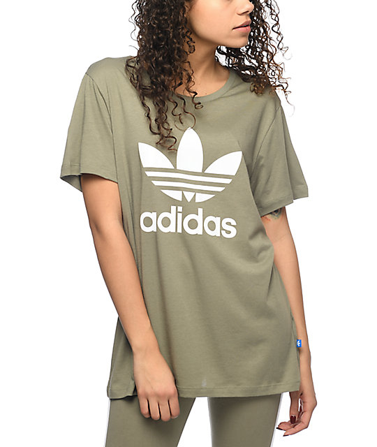 Adidas Trefoil Olive Boyfriend T Shirt Zumiez