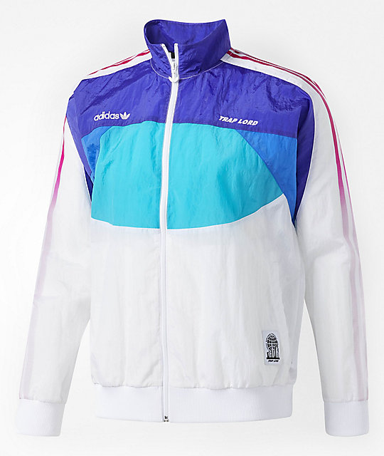 adidas x Trap Lord Ferg White, Blue & Purple Windbreaker Jacket | Zumiez