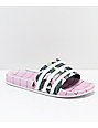 pink and green adidas slides