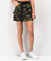 Almost Famous Belted Utility Camo Mini Skirt