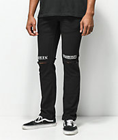Broken Promises Stitched & Ripped Knee Black Jeans