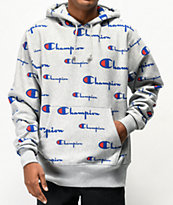 Champion All Over Print Oxford sudadera con capucha de tejido inverso gris