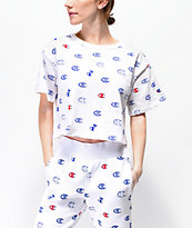 Champion Allover Print camiseta corta blanca, azul y roja