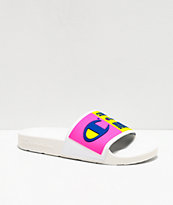 Champion IPO White & Neon Pink Slide Sandals