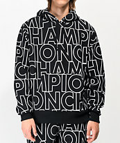 Champion Reverse Weave Allover Block Text Black Hoodie