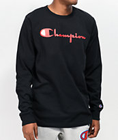 Champion Reverse Weave Heritage Script Black & Red Long Sleeve T-Shirt