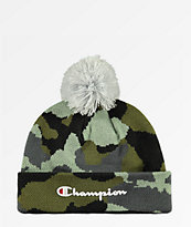 Champion Script Knit Pom Camo Beanie