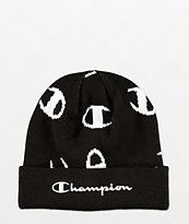 Champion Script Print Black & White Beanie
