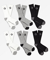 Converse Six Pack Black, Grey & White Crew Socks