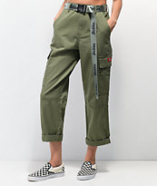 Dickies Belted Utility Olive Cropped Cargo Pants