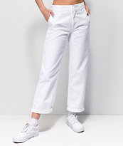 Dickies Worker Crop Rolled Hem White Jeans