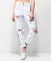 Empyre Eileen Checkerboard Stripe White Mom Jeans