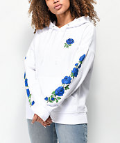 Empyre Fredia sudadera con capucha blanca de rosas azules