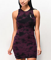 Empyre Lisbet vestido recortado de tie dye morado y negro