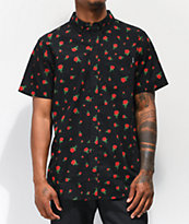 Empyre Rose Thorns Black Woven Short Sleeve Button up Shirt
