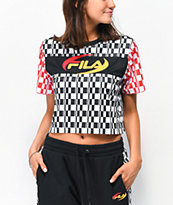 FILA Alba Black, Red & Gold Crop T-Shirt