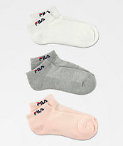 FILA Heritage Pink, Grey & White 3 Pack Low Cut Socks