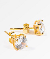 King Ice 6mm Gold & Clear Round Cut Earrings