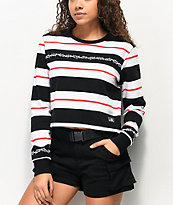 Lurking Class by Sketchy Tank Thorns Black & White Stripe Crop Long Sleeve T-Shirt