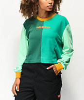 Odd Future Green Colorblock Crop Long Sleeve T-Shirt