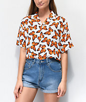 Petals and Peacocks Butterfly Effect Short Sleeve Button Up Shirt