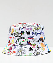 Petals and Peacocks Drawing Board White Bucket Hat