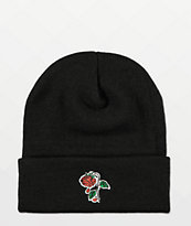 Petals and Peacocks Rose Black Beanie