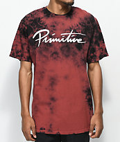 Primitive Nuevo camiseta con efecto tie dye en rojo de ladrillo y negro