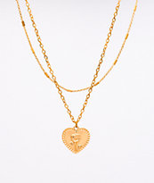 Stone + Locket Embossed Gold Heart Necklace