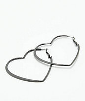 Stone + Locket Gunmetal Heart Hoop Earrings
