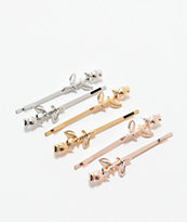 Stone + Locket Rose Stem Hair Clip 6 Pack