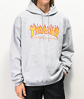 Thrasher Flame Logo sudadera con capucha gris