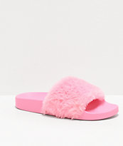 Trillium Bright Pink Fur Slide Sandals