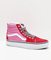 Vans Sk8-Hi Checkerboard Foxing Chili Red & Pink Platform Shoes