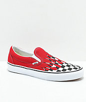 Vans Slip-On Checkerboard Flame zapatos de skate rojos y negros