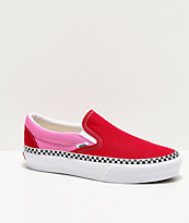 Vans Slip-On Checkerboard Foxing Chili Red & Pink Platform Shoes