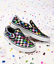 Vans Slip-On Iridescent & White Checkerboard Skate Shoes