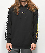 Vans sudadera con capucha negra de mangas de cuadros