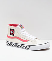 Vans x T&C Surf Designs Sk8-Hi 138 Deconstructed zapatos de skate rosas y blanquecinas