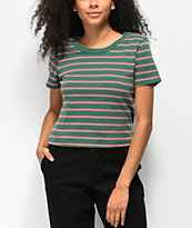 Zine Barnaby Green, White, & Red Stripe Crop T-Shirt