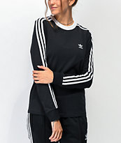 adidas 3-Stripe Black Long Sleeve T-Shirt