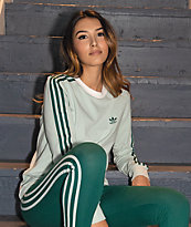 adidas 3 Stripe Vapour Green Long Sleeve T-Shirt